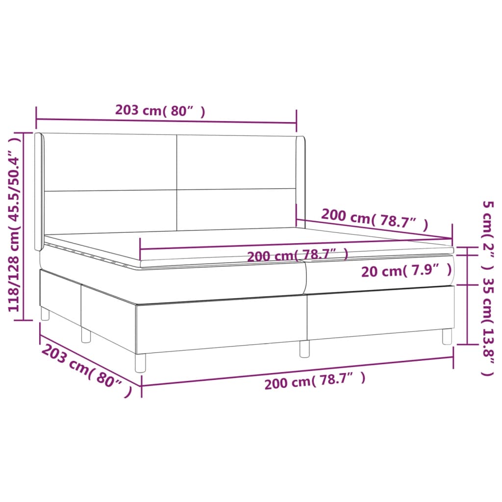 vidaXL Κρεβάτι Boxspring με Στρώμα & LED Σκ.Γκρι 200x200εκ. Υφασμάτινο