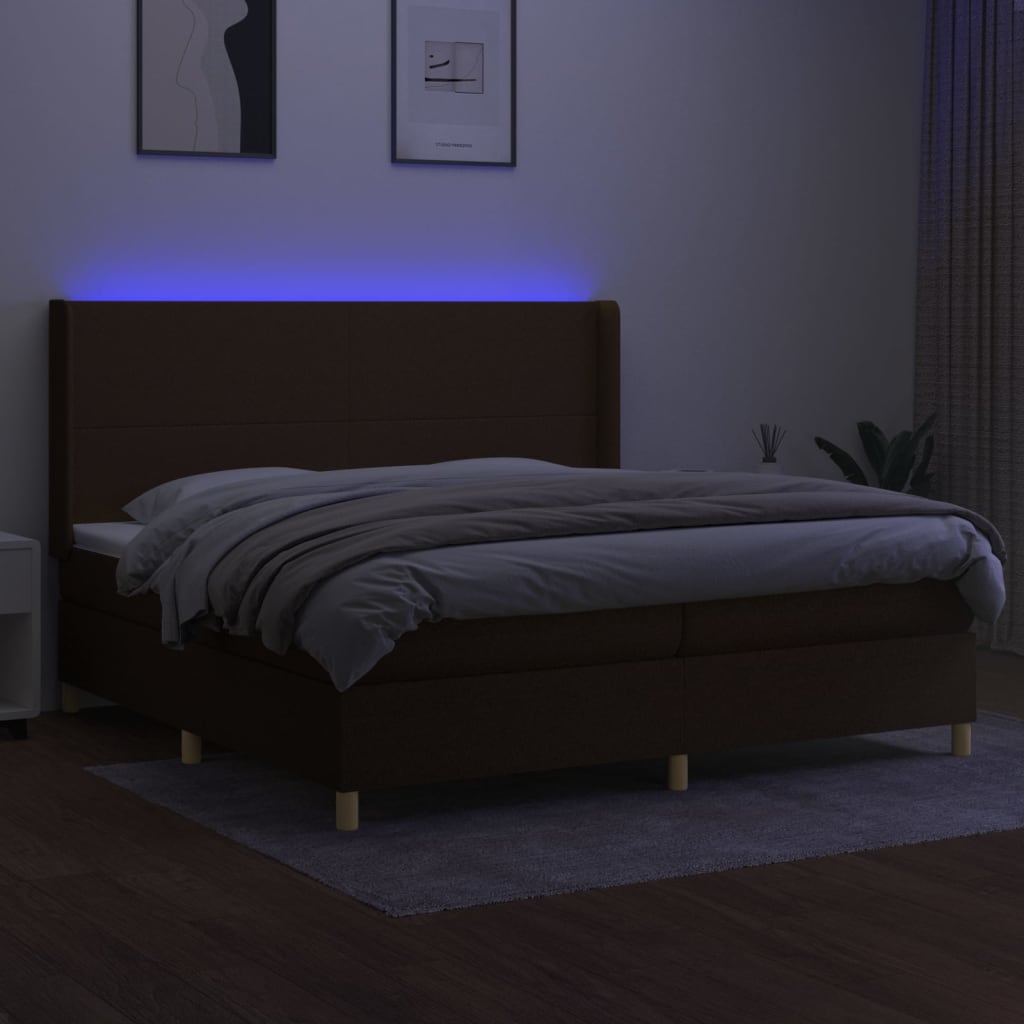 vidaXL Κρεβάτι Boxspring με Στρώμα & LED Σκ.Καφέ 200x200εκ. Υφασμάτινο