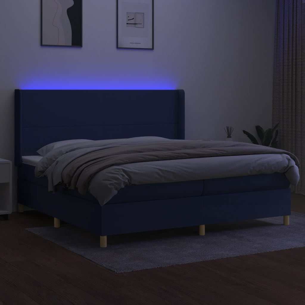 vidaXL Κρεβάτι Boxspring με Στρώμα & LED Μπλε 200x200 εκ. Υφασμάτινο