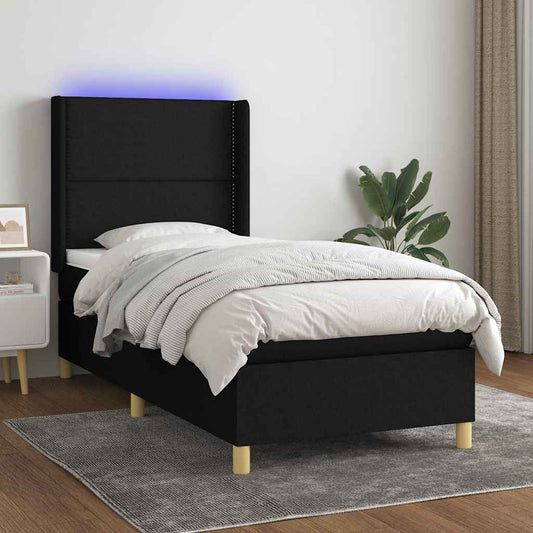 vidaXL Κρεβάτι Boxspring με Στρώμα & LED Μαύρο 80x200 εκ. Υφασμάτινο