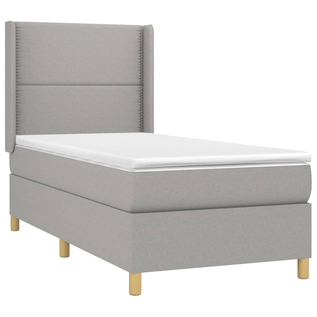 vidaXL Κρεβάτι Boxspring με Στρώμα & LED Αν.Γκρι 90x200 εκ. Υφασμάτινο