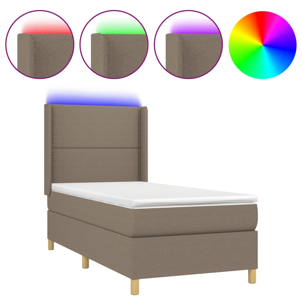 vidaXL Κρεβάτι Boxspring με Στρώμα & LED Σκ.Καφέ 90x200 εκ. Υφασμάτινο