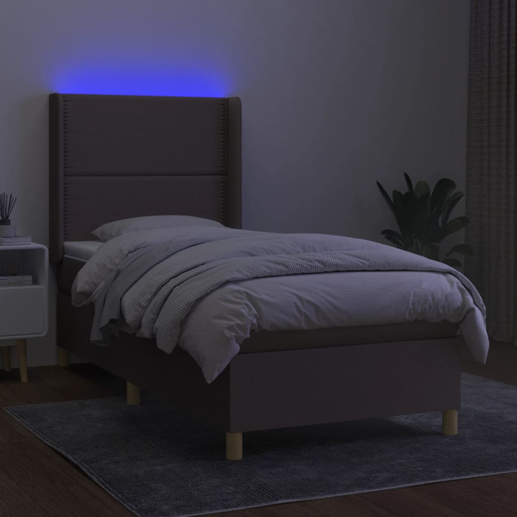 vidaXL Κρεβάτι Boxspring με Στρώμα & LED Σκ.Καφέ 90x200 εκ. Υφασμάτινο