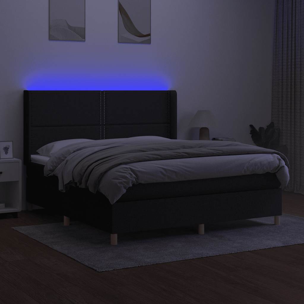 vidaXL Κρεβάτι Boxspring με Στρώμα & LED Μαύρο 160x200 εκ. Υφασμάτινο