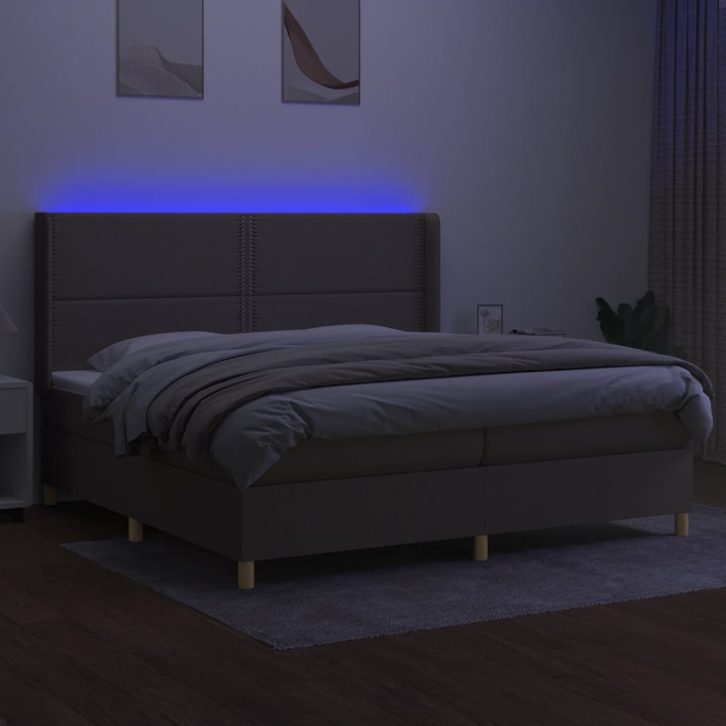 vidaXL Κρεβάτι Boxspring με Στρώμα & LED Taupe 200x200 εκ. Υφασμάτινο