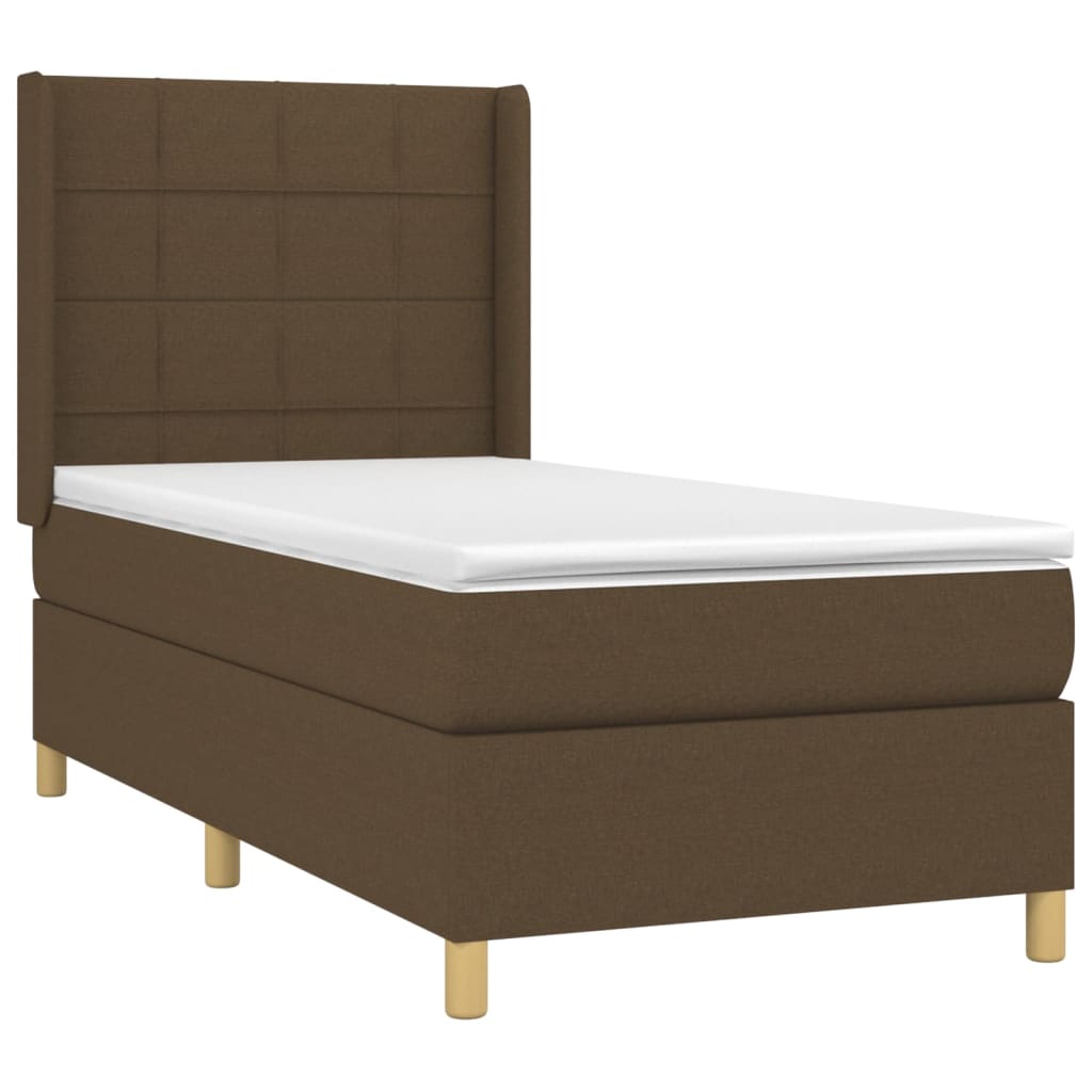 vidaXL Κρεβάτι Boxspring με Στρώμα & LED Σκ.Καφέ 90x200 εκ. Υφασμάτινο