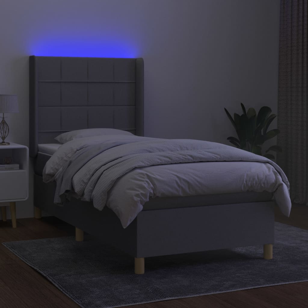 vidaXL Κρεβάτι Boxspring με Στρώμα & LED Αν.Γκρι 100x200εκ. Υφασμάτινο
