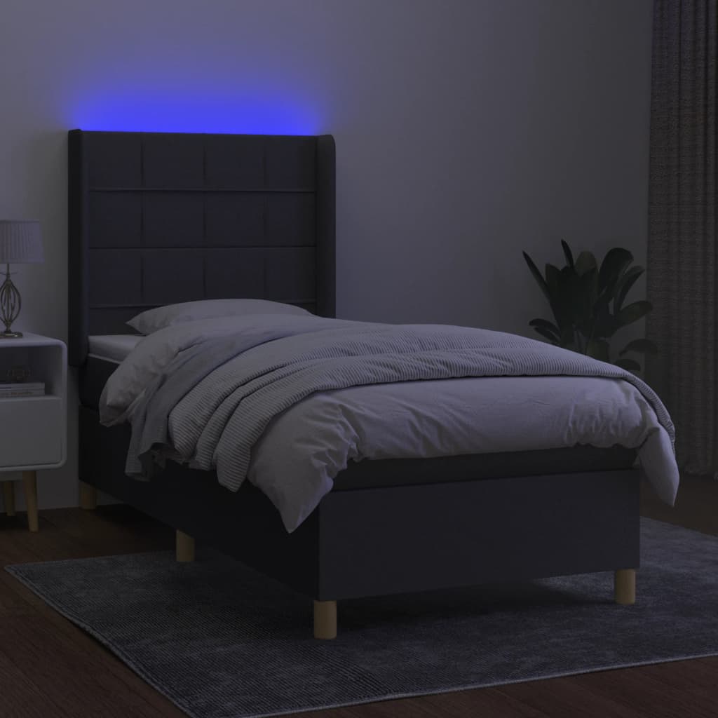 vidaXL Κρεβάτι Boxspring με Στρώμα & LED Σκ.Γκρι 100x200 εκ Υφασμάτινο