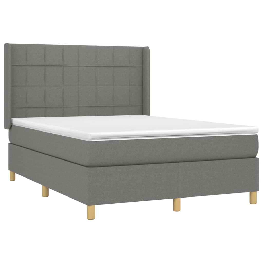vidaXL Κρεβάτι Boxspring με Στρώμα & LED Σκ.Γκρι 140x190εκ. Υφασμάτινο