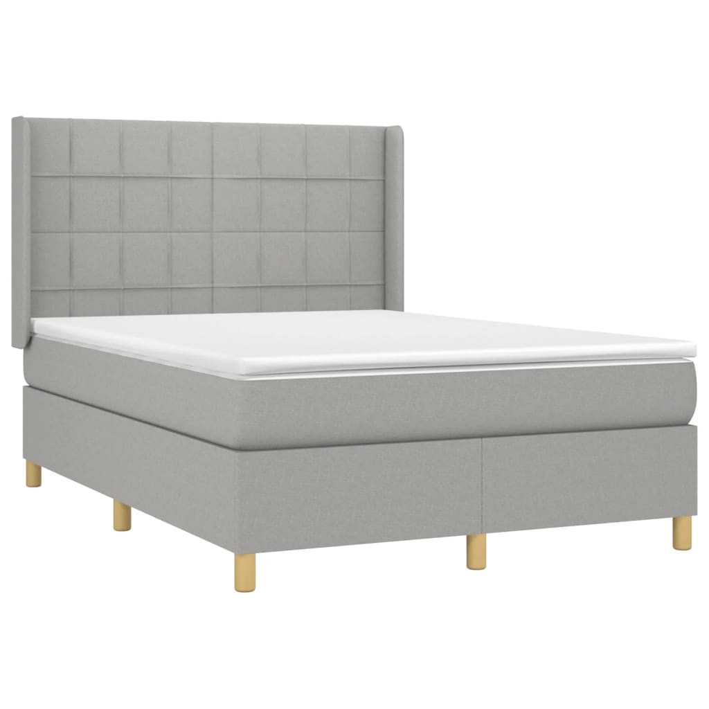 vidaXL Κρεβάτι Boxspring με Στρώμα & LED Αν.Γκρι 140x200εκ. Υφασμάτινο