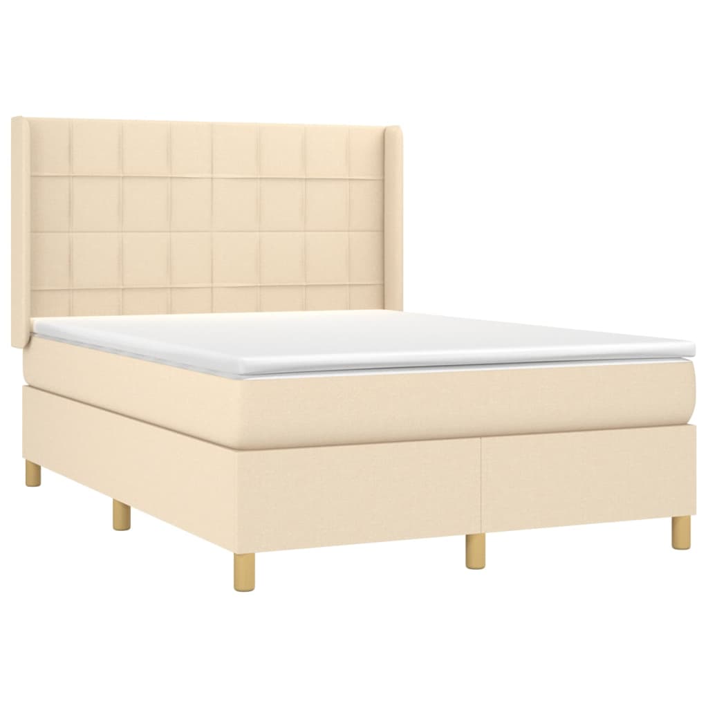 vidaXL Κρεβάτι Boxspring με Στρώμα & LED Κρεμ 140x200 εκ. Υφασμάτινο