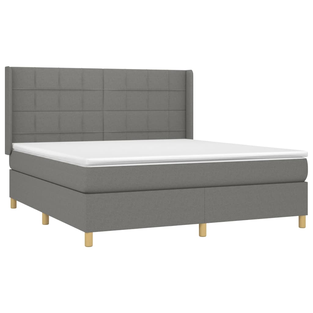 vidaXL Κρεβάτι Boxspring με Στρώμα & LED Σκ.Γκρι 160x200 εκ Υφασμάτινο