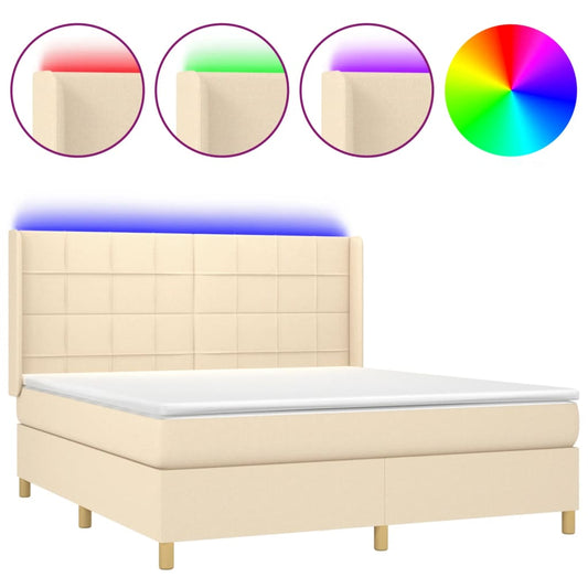 vidaXL Κρεβάτι Boxspring με Στρώμα & LED Κρεμ 160x200 εκ. Υφασμάτινο