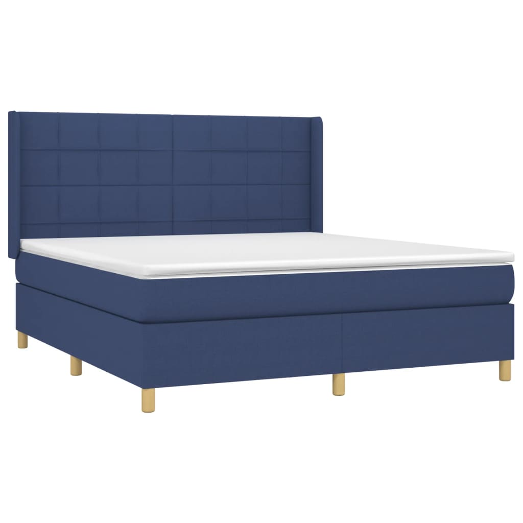 vidaXL Κρεβάτι Boxspring με Στρώμα & LED Μπλε 160x200 εκ. Υφασμάτινο