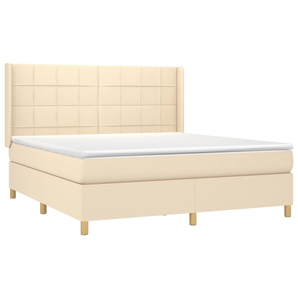 vidaXL Κρεβάτι Boxspring με Στρώμα & LED Κρεμ 180x200 εκ. Υφασμάτινο