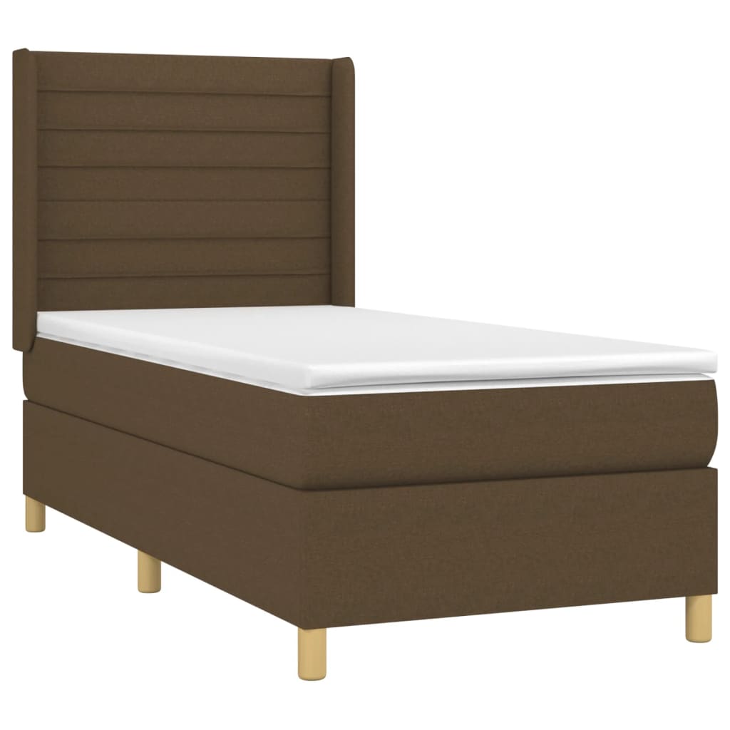 vidaXL Κρεβάτι Boxspring με Στρώμα & LED Σκ.Καφέ 90x190 εκ. Υφασμάτινο