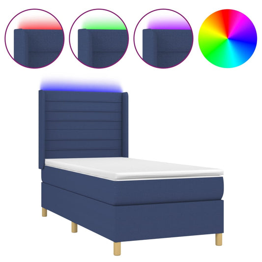 vidaXL Κρεβάτι Boxspring με Στρώμα & LED Μπλε 90x190 εκ. Υφασμάτινο