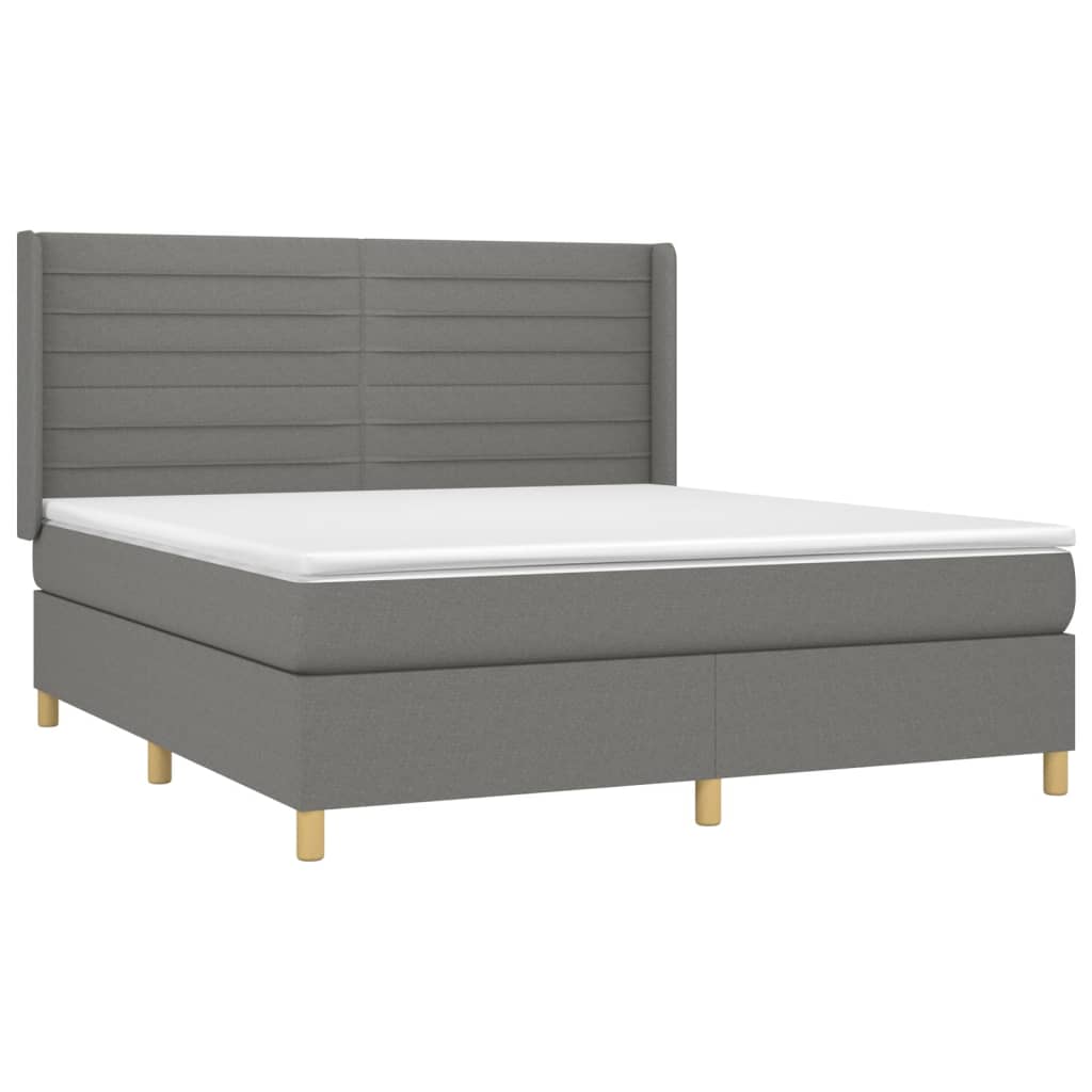 vidaXL Κρεβάτι Boxspring με Στρώμα & LED Σκ.Γκρι 160x200 εκ Υφασμάτινο