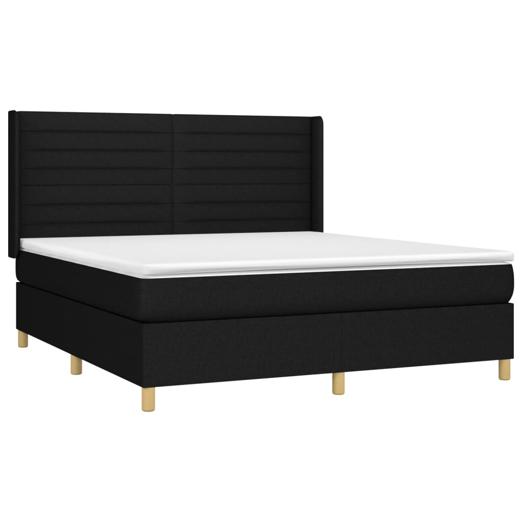 vidaXL Κρεβάτι Boxspring με Στρώμα & LED Μαύρο 160x200 εκ. Υφασμάτινο