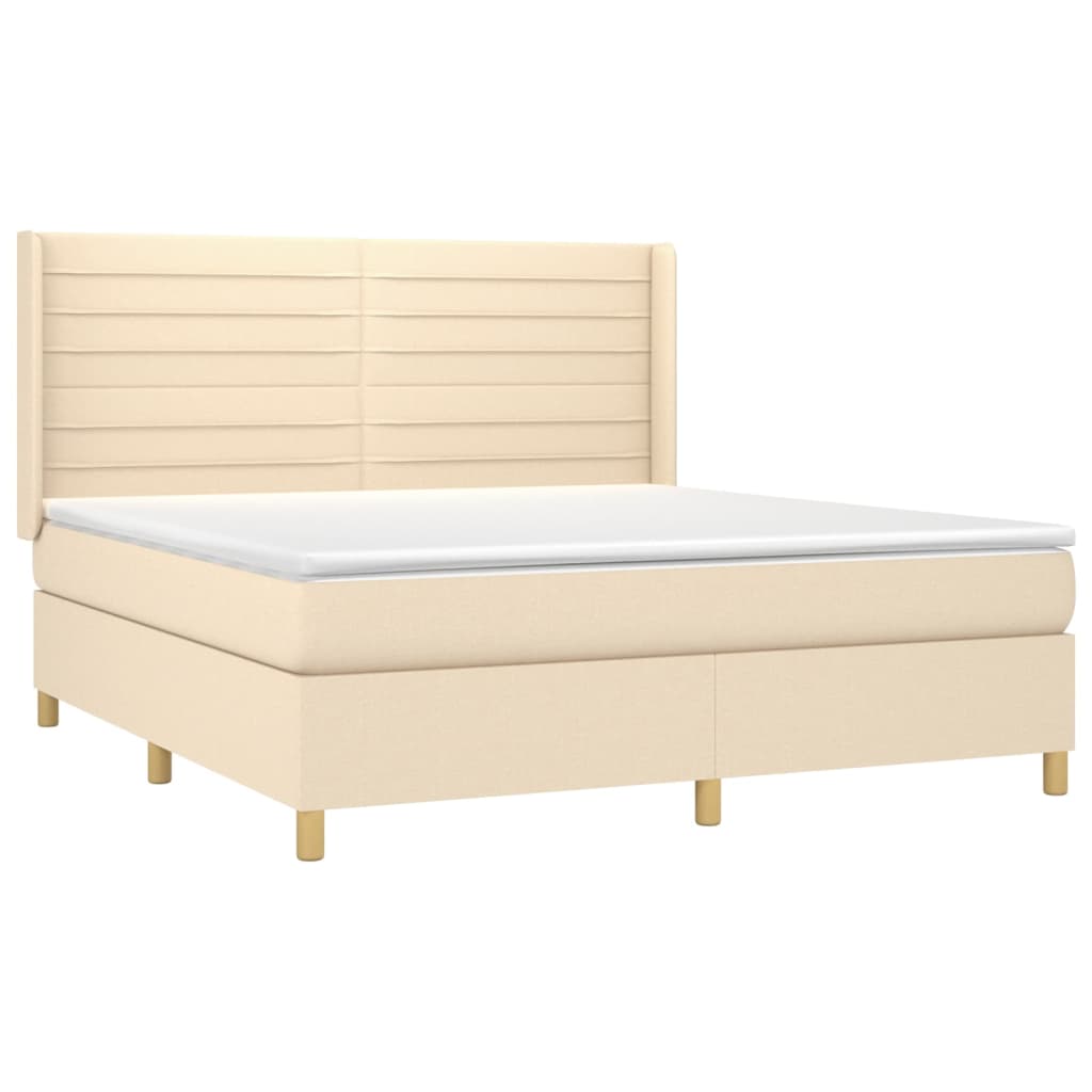 vidaXL Κρεβάτι Boxspring με Στρώμα & LED Κρεμ 160x200 εκ. Υφασμάτινο