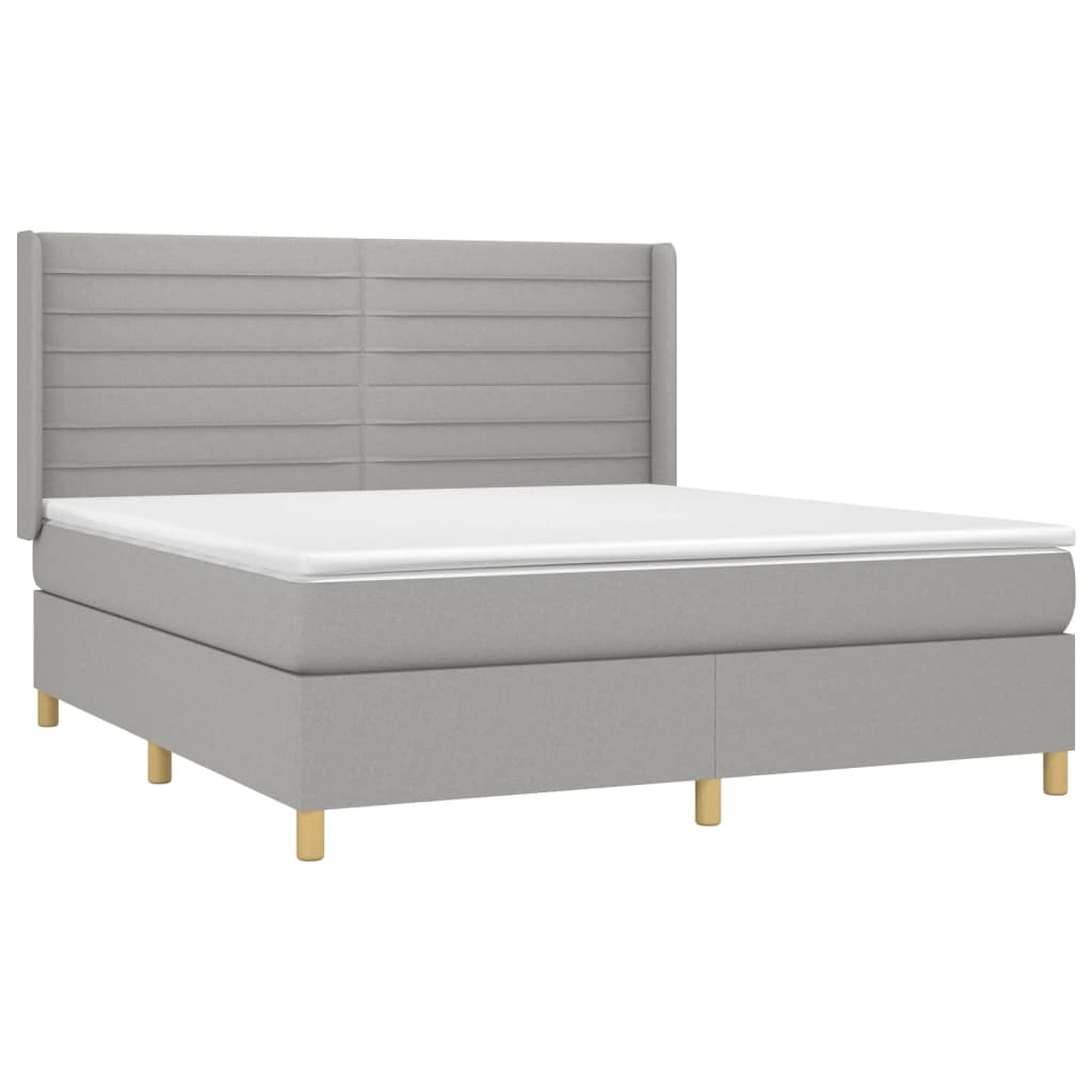 vidaXL Κρεβάτι Boxspring με Στρώμα & LED Αν.Γκρι 180x200εκ. Υφασμάτινο
