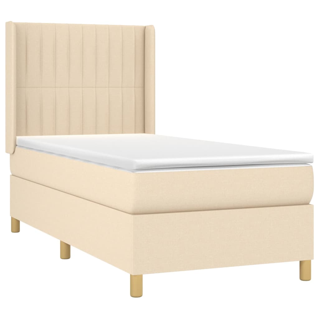 vidaXL Κρεβάτι Boxspring με Στρώμα & LED Κρεμ 90x200 εκ. Υφασμάτινο