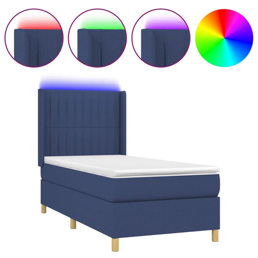 vidaXL Κρεβάτι Boxspring με Στρώμα & LED Μπλε 100x200 εκ. Υφασμάτινο