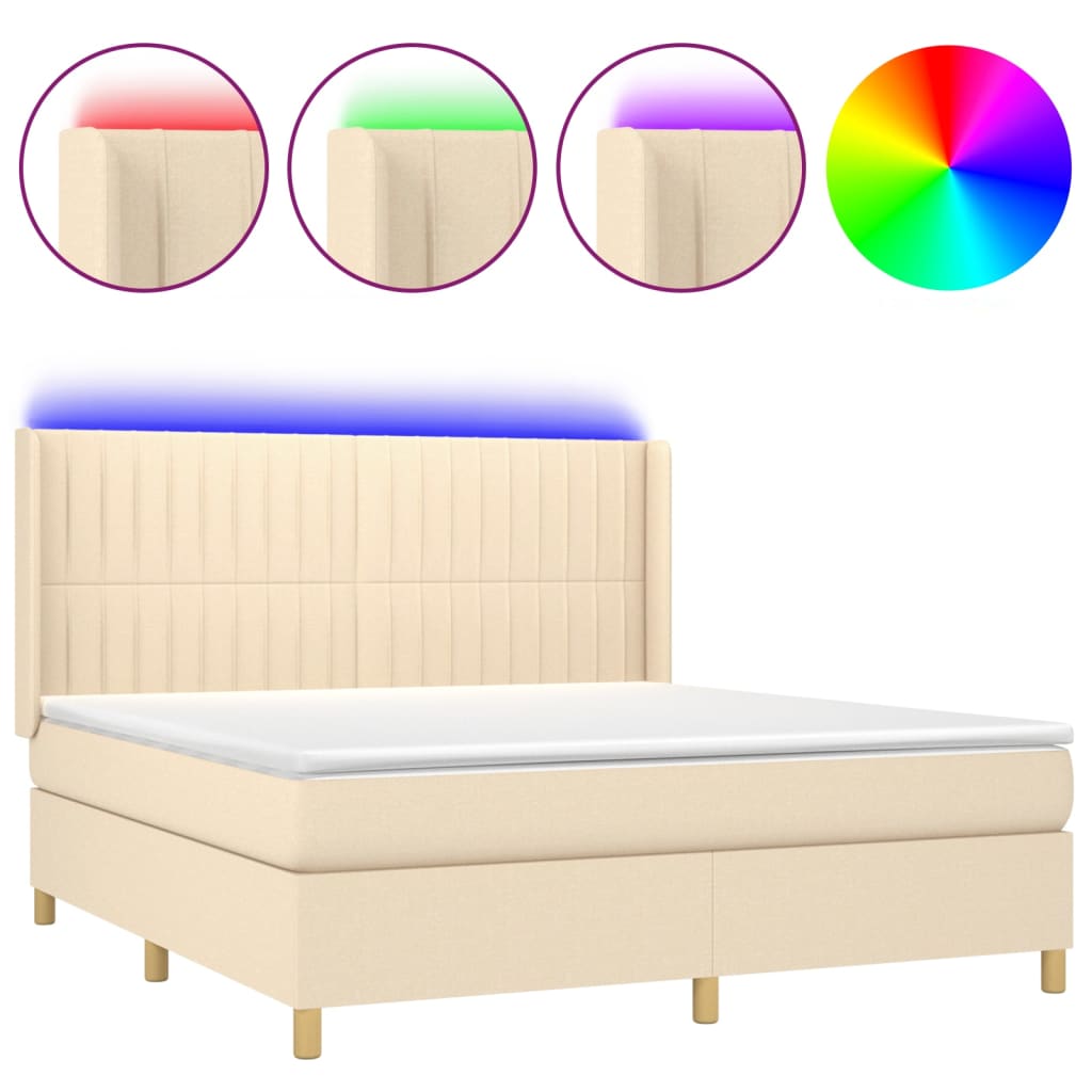 vidaXL Κρεβάτι Boxspring με Στρώμα & LED Κρεμ 160x200 εκ. Υφασμάτινο