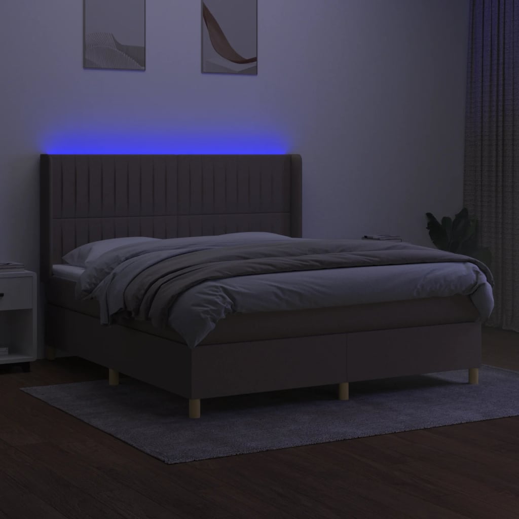 vidaXL Κρεβάτι Boxspring με Στρώμα & LED Taupe 180x200 εκ. Υφασμάτινο