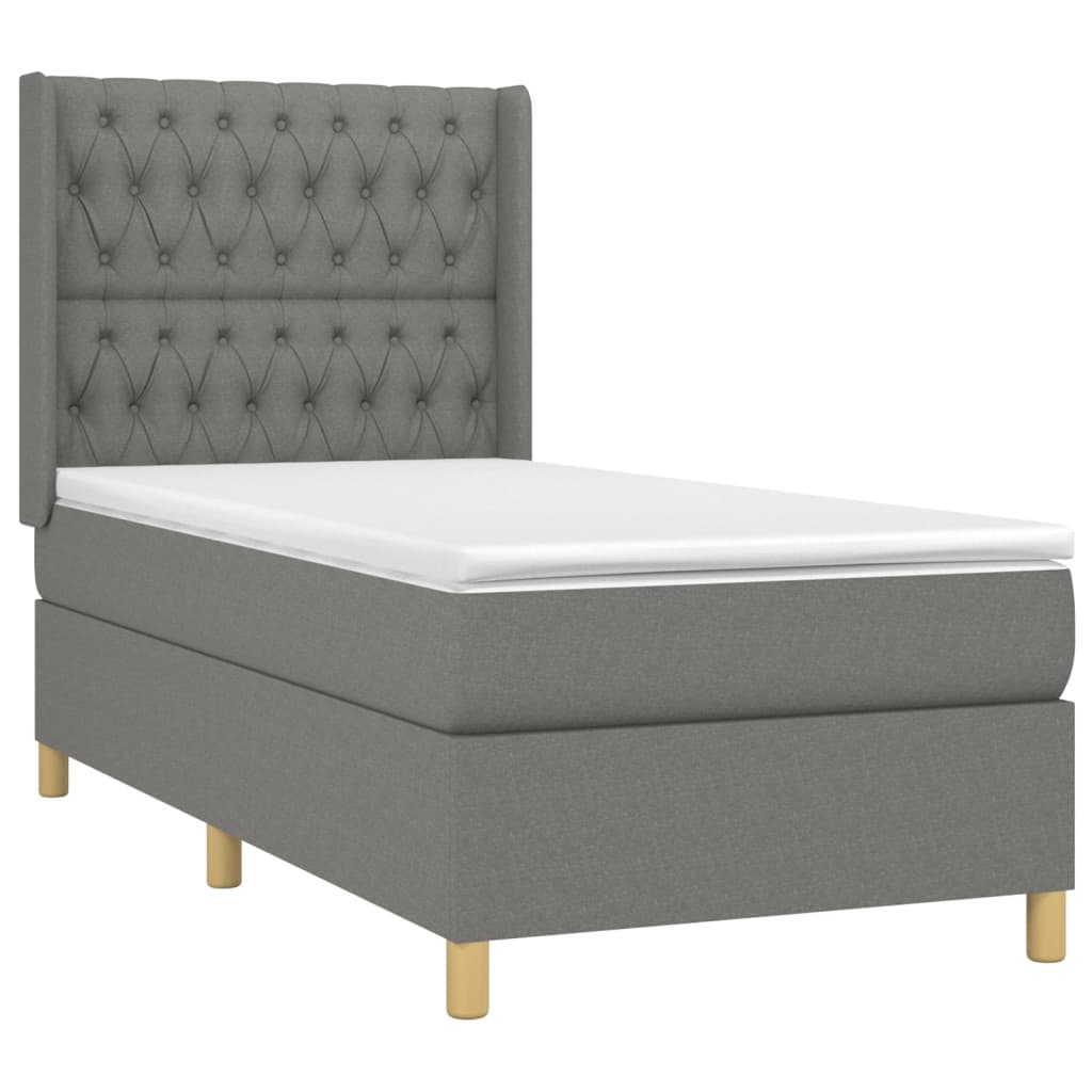 vidaXL Κρεβάτι Boxspring με Στρώμα & LED Σκ.Γκρι 100x200 εκ Υφασμάτινο