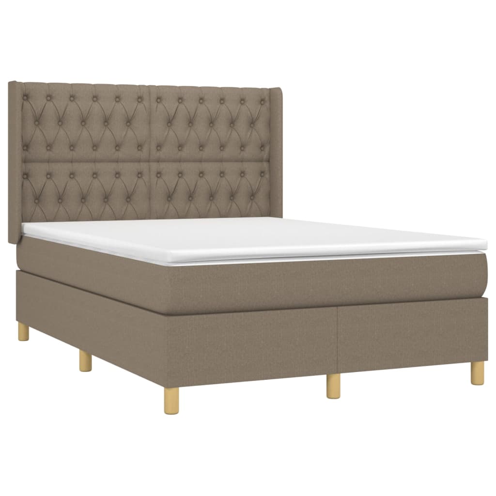 vidaXL Κρεβάτι Boxspring με Στρώμα & LED Taupe 140x190 εκ. Υφασμάτινο