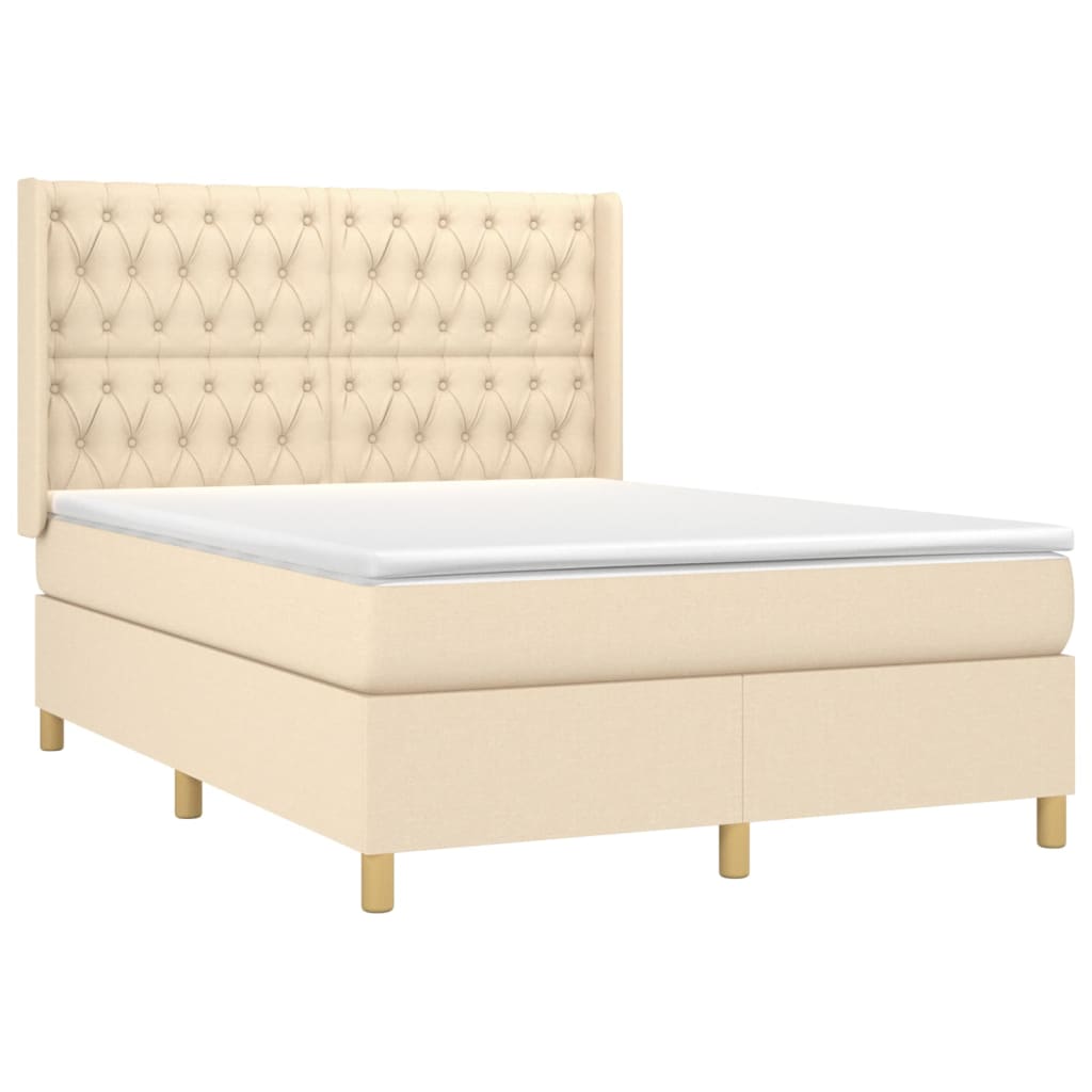 vidaXL Κρεβάτι Boxspring με Στρώμα & LED Κρεμ 140x190 εκ. Υφασμάτινο