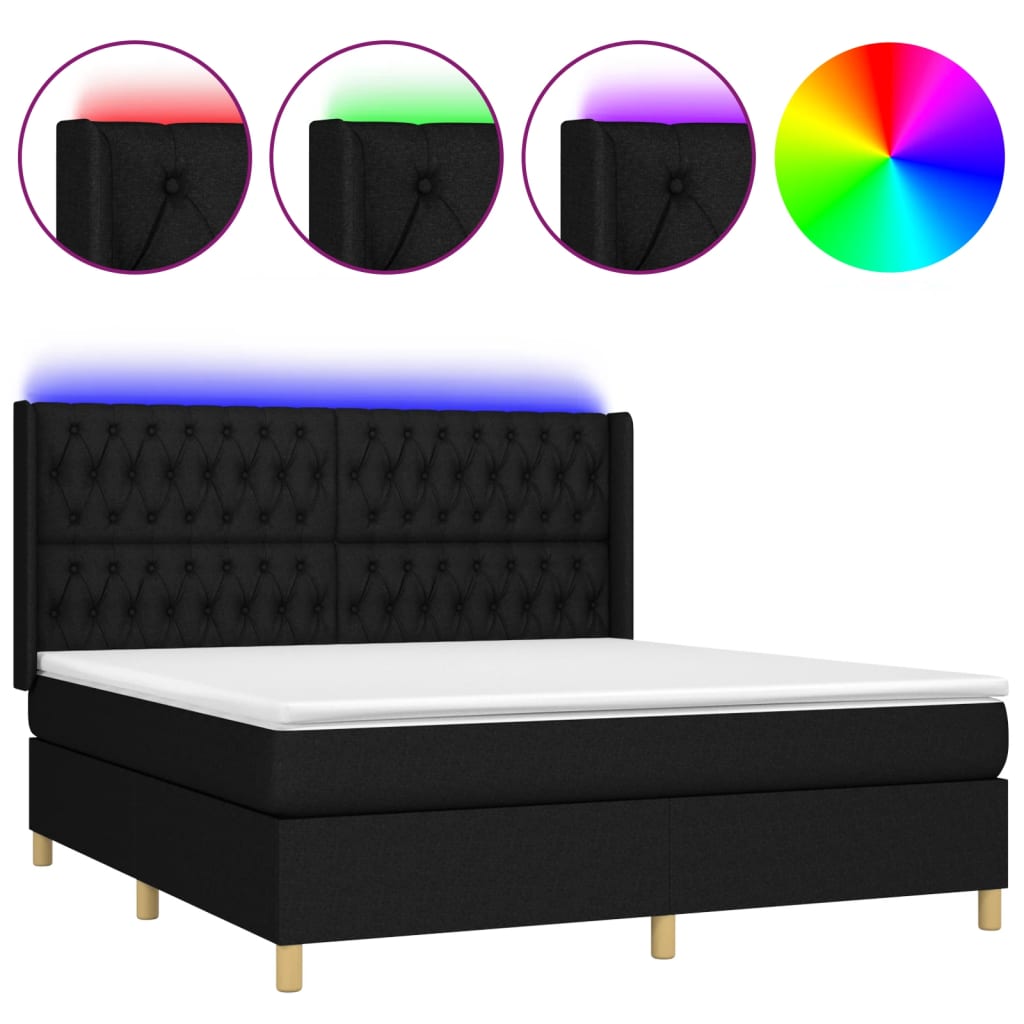vidaXL Κρεβάτι Boxspring με Στρώμα & LED Μαύρο 160x200 εκ. Υφασμάτινο
