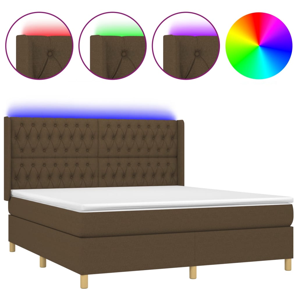 vidaXL Κρεβάτι Boxspring με Στρώμα & LED Σκ.Καφέ 160x200εκ. Υφασμάτινο