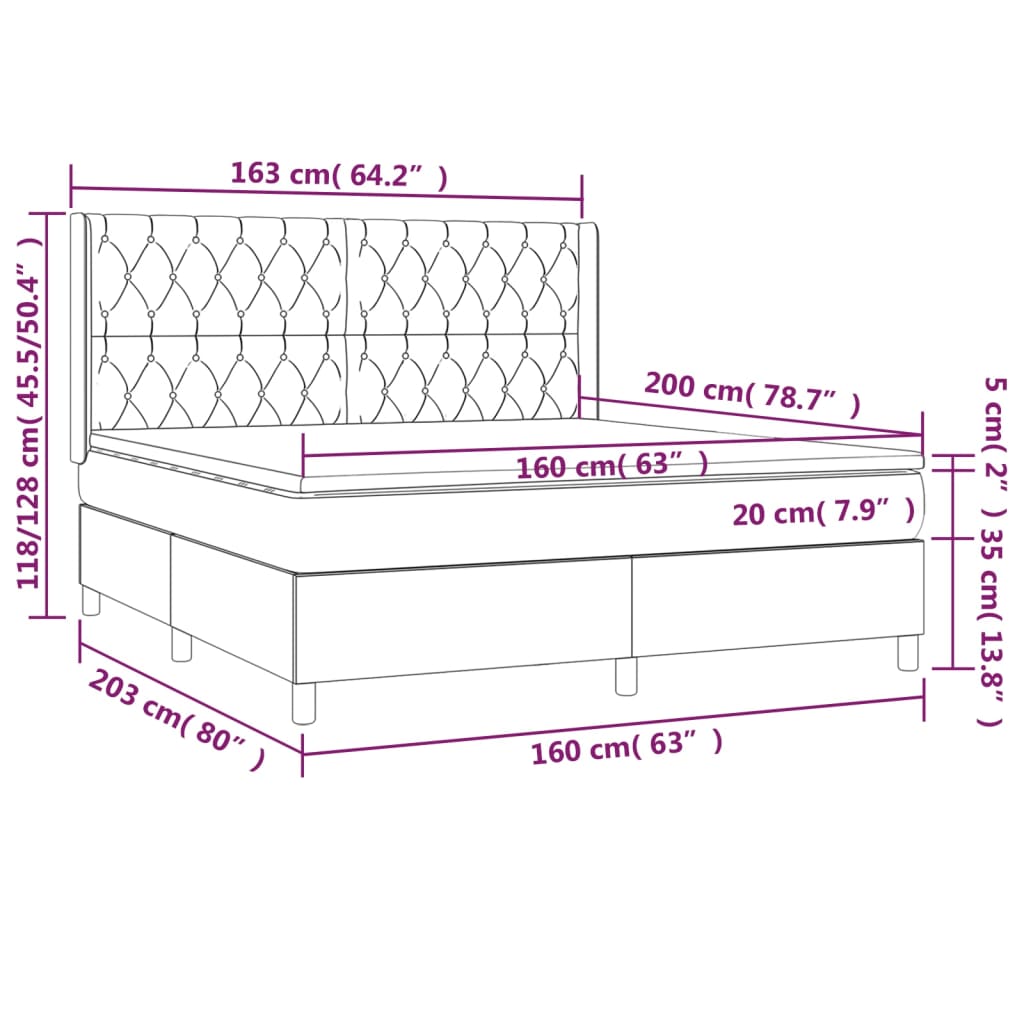 vidaXL Κρεβάτι Boxspring με Στρώμα & LED Μπλε 160x200 εκ. Υφασμάτινο