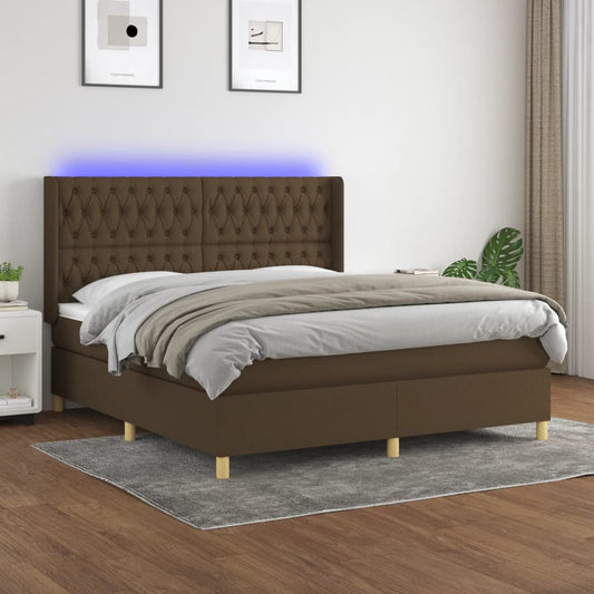 vidaXL Κρεβάτι Boxspring με Στρώμα & LED Σκ.Καφέ 180x200εκ. Υφασμάτινο