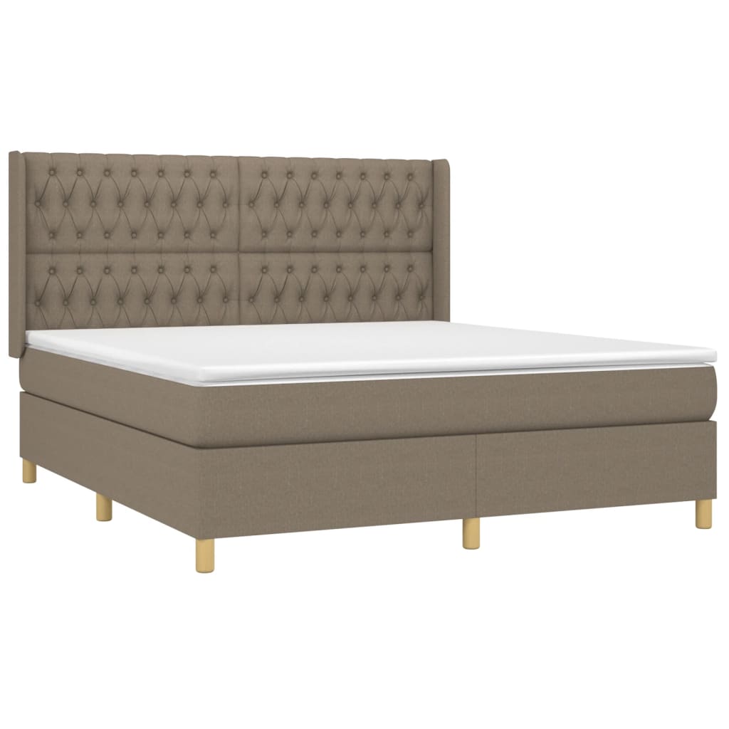 vidaXL Κρεβάτι Boxspring με Στρώμα & LED Taupe 180x200 εκ. Υφασμάτινο