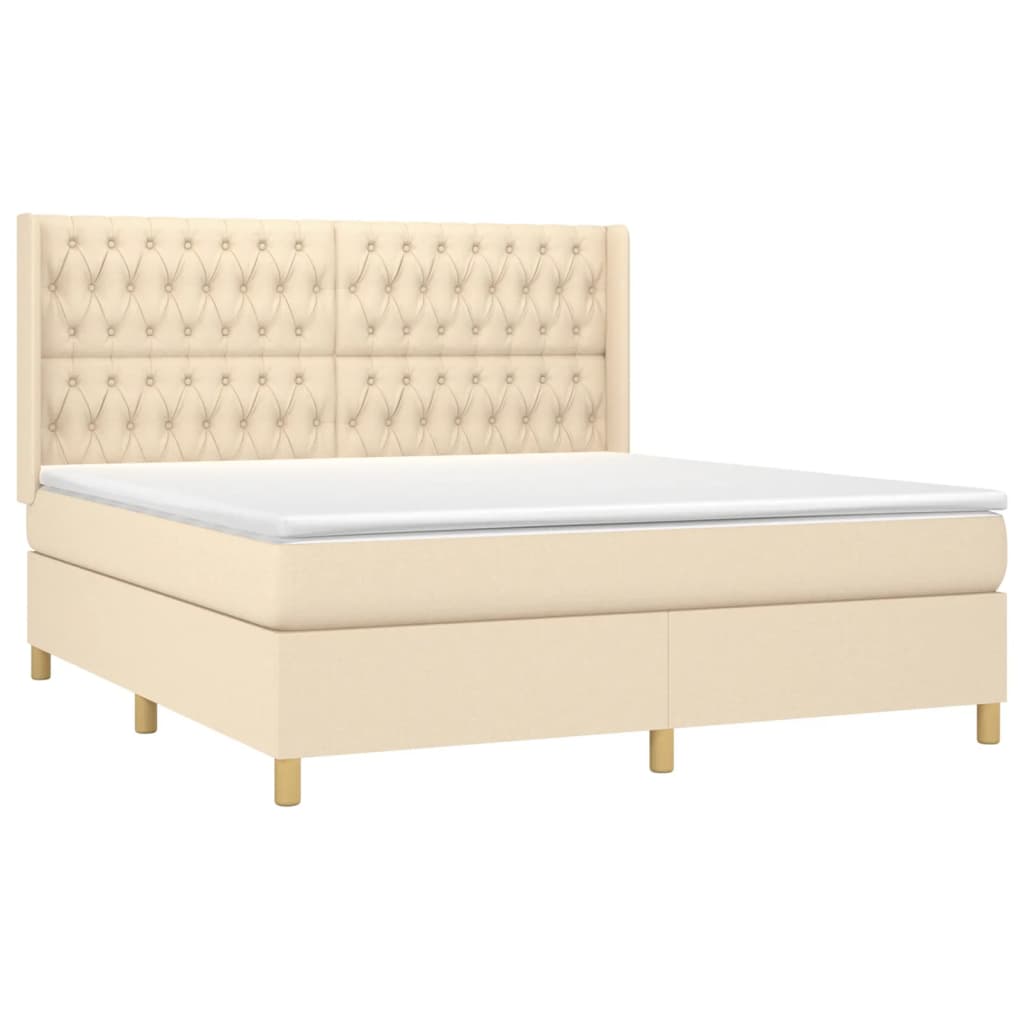 vidaXL Κρεβάτι Boxspring με Στρώμα & LED Κρεμ 180x200 εκ. Υφασμάτινο