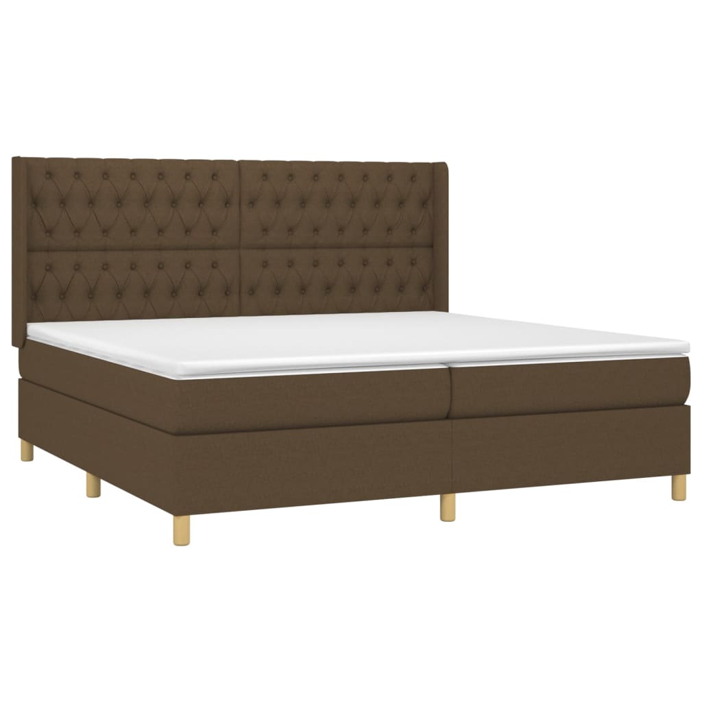 vidaXL Κρεβάτι Boxspring με Στρώμα & LED Σκ.Καφέ 200x200εκ. Υφασμάτινο