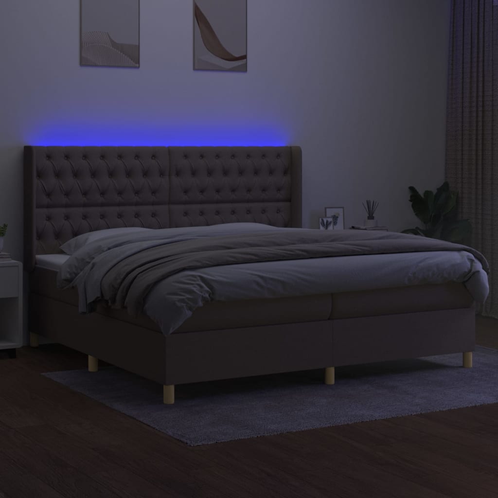 vidaXL Κρεβάτι Boxspring με Στρώμα & LED Taupe 200x200 εκ. Υφασμάτινο