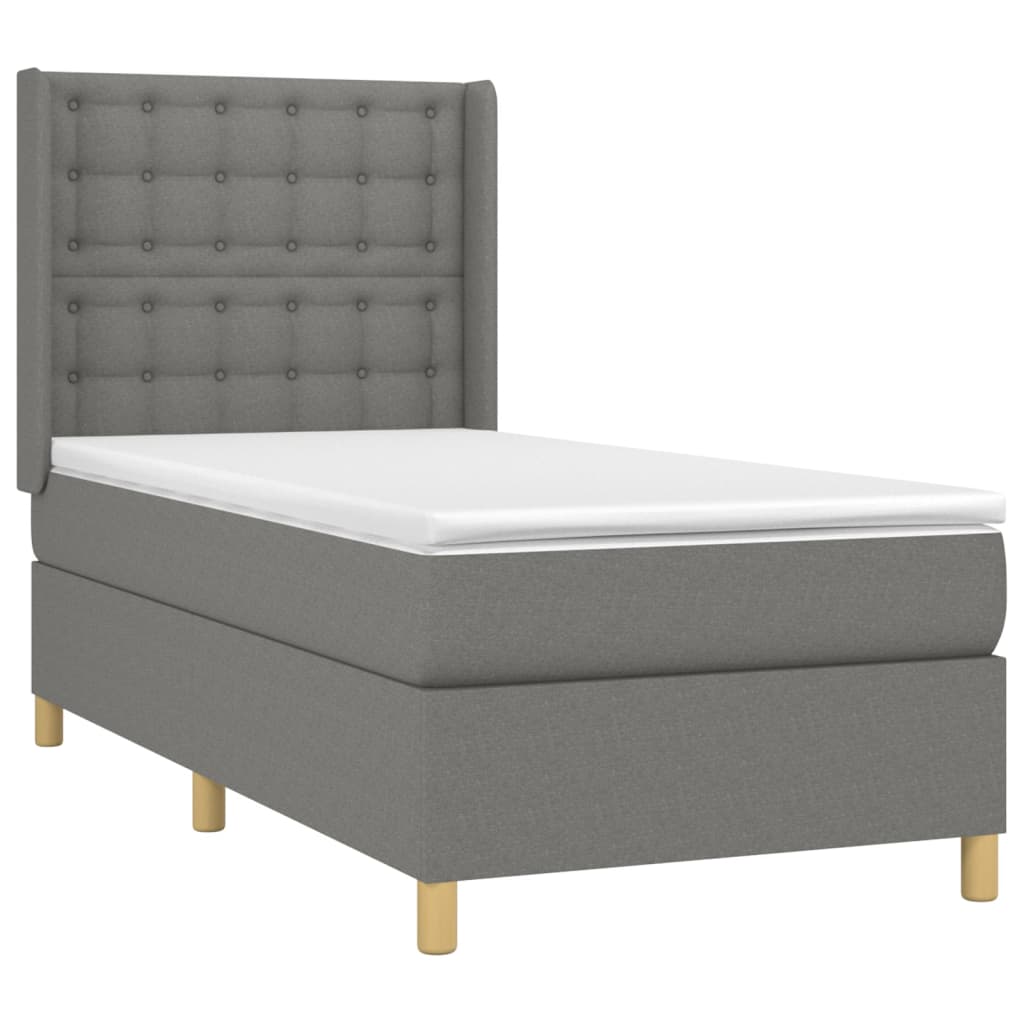 vidaXL Κρεβάτι Boxspring με Στρώμα & LED Σκ.Γκρι 100x200 εκ Υφασμάτινο