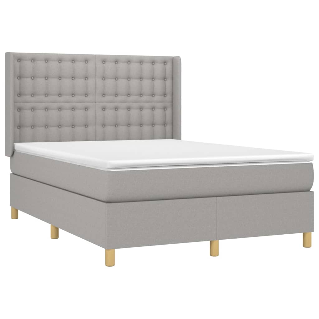vidaXL Κρεβάτι Boxspring με Στρώμα & LED Αν.Γκρι 140x190εκ. Υφασμάτινο