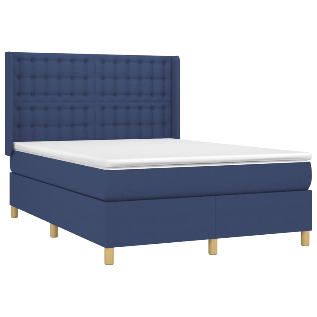 vidaXL Κρεβάτι Boxspring με Στρώμα & LED Μπλε 140x190 εκ. Υφασμάτινο