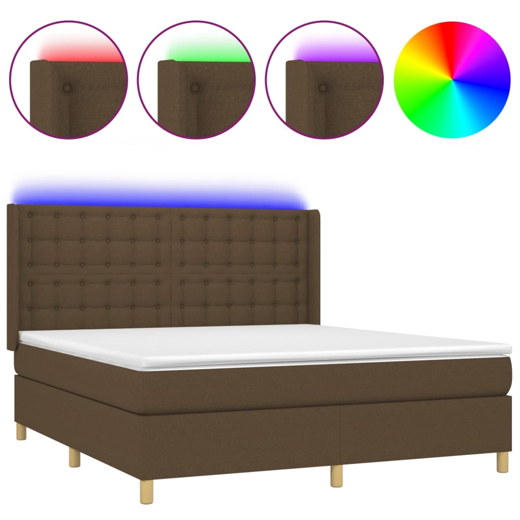 vidaXL Κρεβάτι Boxspring με Στρώμα & LED Σκ.Καφέ 160x200εκ. Υφασμάτινο