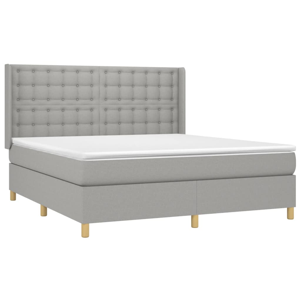 vidaXL Κρεβάτι Boxspring με Στρώμα & LED Αν.Γκρι 180x200εκ. Υφασμάτινο
