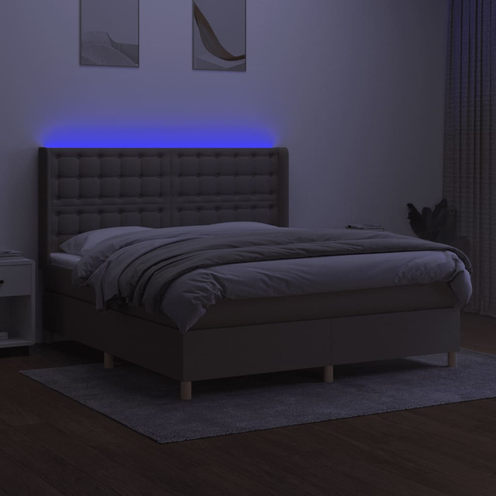 vidaXL Κρεβάτι Boxspring με Στρώμα & LED Taupe 180x200 εκ. Υφασμάτινο