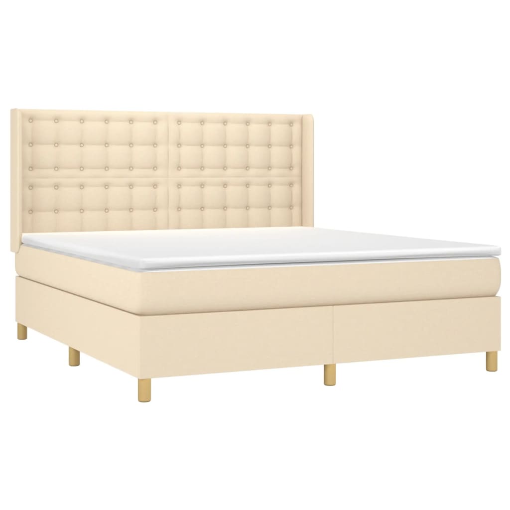 vidaXL Κρεβάτι Boxspring με Στρώμα & LED Κρεμ 180x200 εκ. Υφασμάτινο
