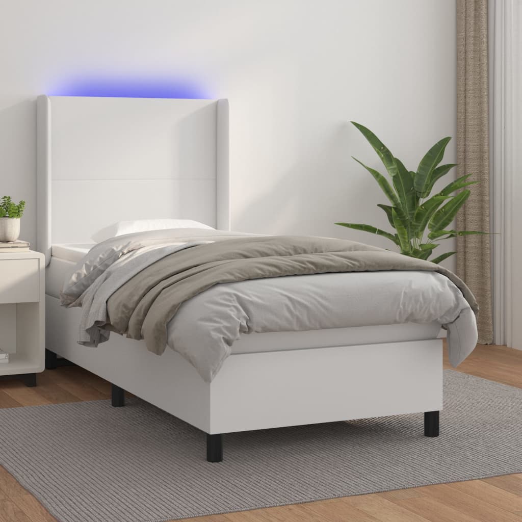 vidaXL Κρεβάτι Boxspring με Στρώμα & LED Λευκό 80x200 εκ. Συνθ. Δέρμα