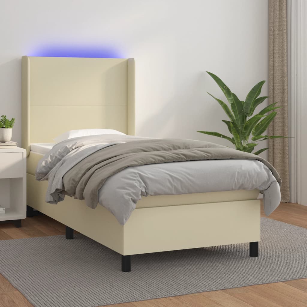 vidaXL Κρεβάτι Boxspring με Στρώμα & LED Κρεμ 80x200 εκ. Συνθ. Δέρμα