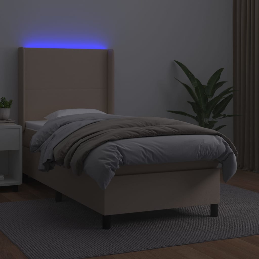 vidaXL Κρεβάτι Boxspring Στρώμα&LED Καπουτσίνο 90x190 εκ. Συνθ. Δέρμα
